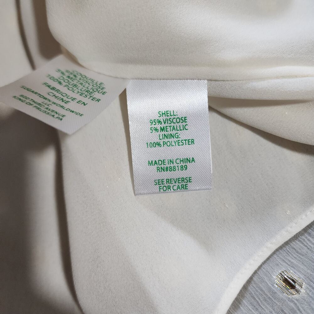 Lilly Pulitzer Ivory Gold Metallic Silk Relaxed Fit Blouse Pleated V-Neck Small - Picture 8 of 10